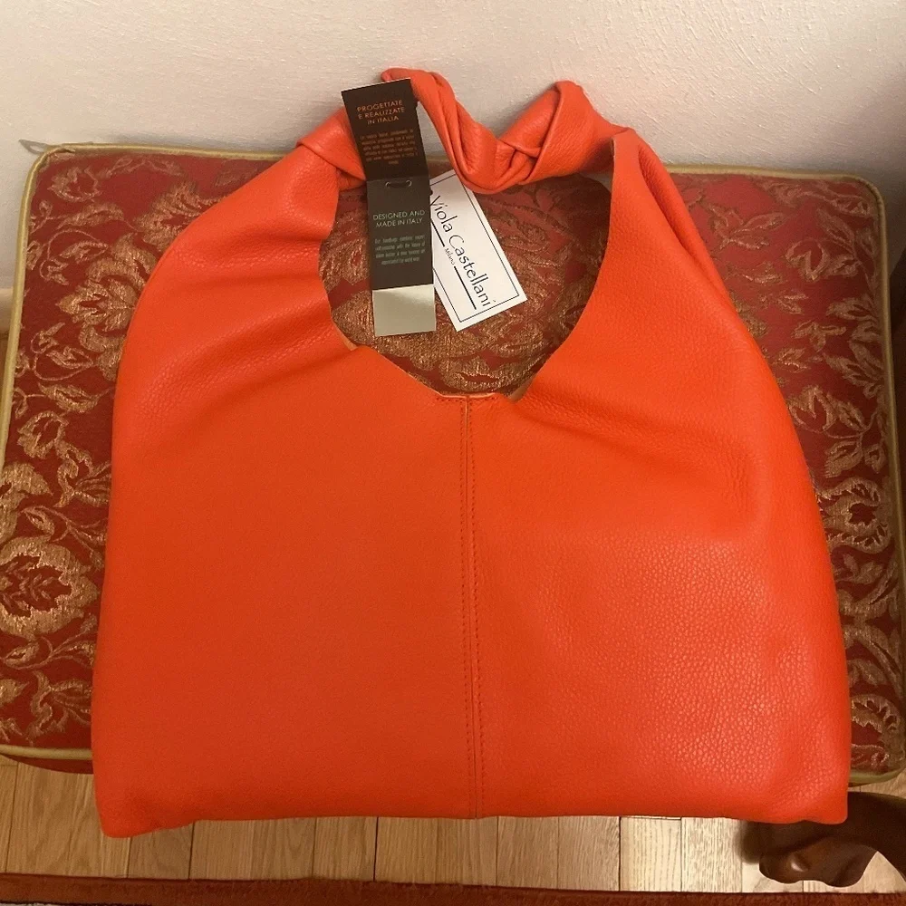 NWT VIOLA CASTELLANI Made In Italy Leather Slouchy Hobo With Knots